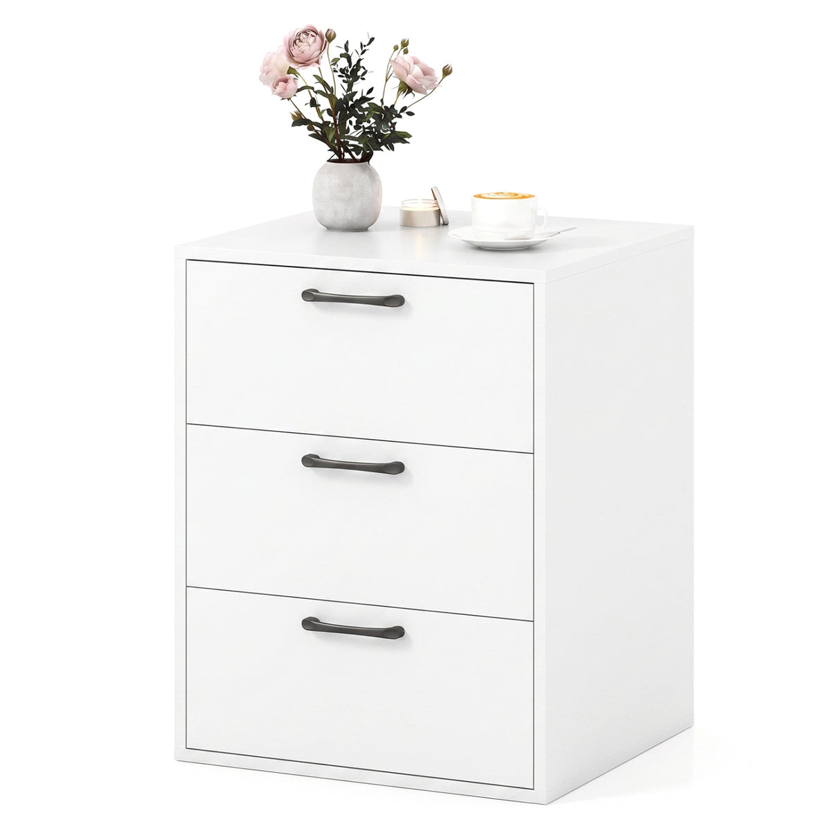 3 Drawer Nightstand with Wood Grain Finish and Storage for Living Room Bedroom Study