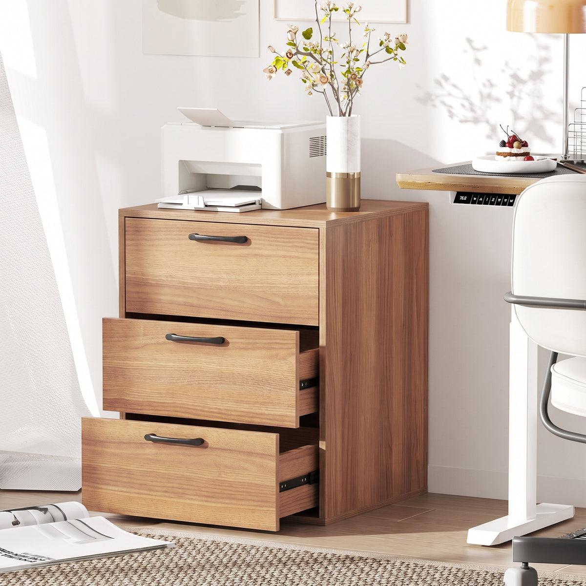3 Drawer Nightstand with Wood Grain Finish and Storage for Living Room Bedroom Study