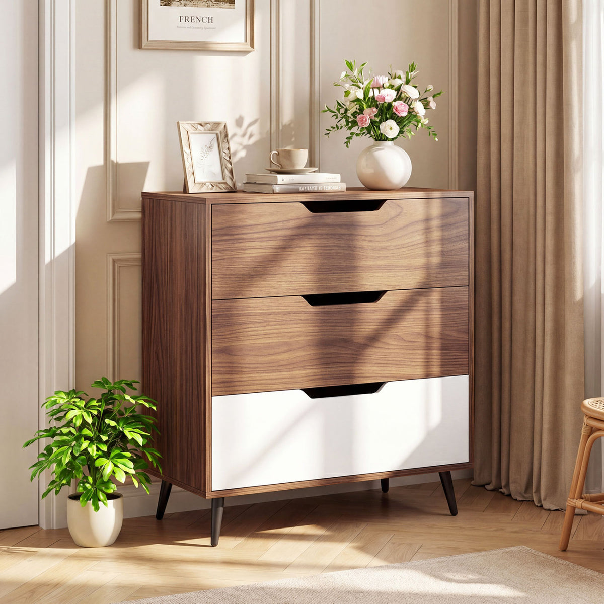 3-Drawer Rustic Farmhouse Wooden Storage Dresser