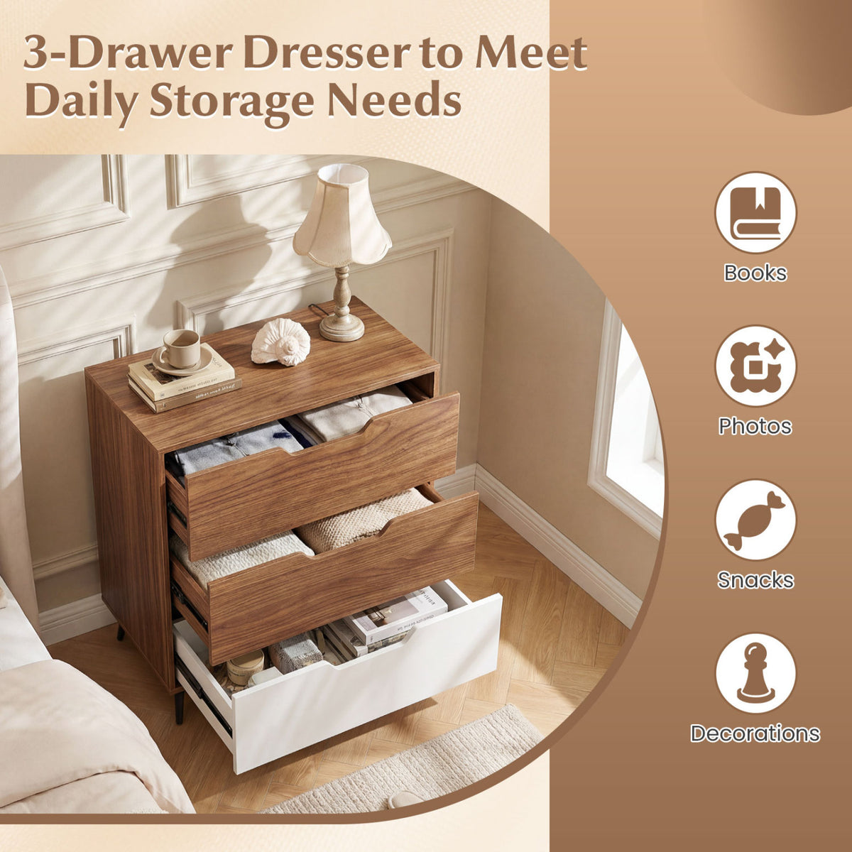3-Drawer Rustic Farmhouse Wooden Storage Dresser