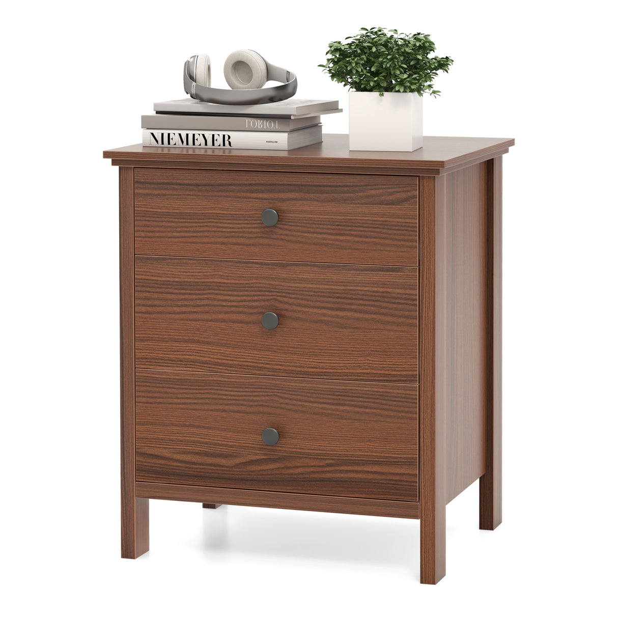 3-Drawer Wooden Nightstand Modern Bedside Table