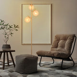 3-Globe Floor Lamp with Foot Switch and 3 E26 Bulb Bases-Golden