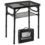 3-Height Folding Picnic Table with Large Storage Net and Handle-Black