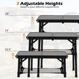 3-Height Folding Camping Table with Large Storage Net & Handle-Black