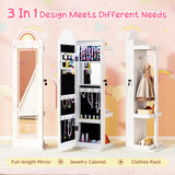 3 In 1 Kids Jewelry Cabinet Freestanding Jewelry Armoire with 3-Color Lighted Mirror