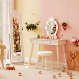 3 In 1 Kids Jewelry Cabinet with 3-Color Lighted Full Length Mirror and Internal Mirror