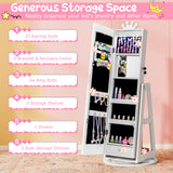 3 In 1 Kids Jewelry Cabinet with 3-Color Lighted Full Length Mirror and Internal Mirror