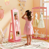 3 In 1 Kids Jewelry Cabinet with 3-Color Lighted Full Length Mirror and Internal Mirror