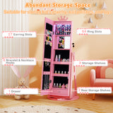 3 In 1 Kids Jewelry Cabinet with 3-Color Lighted Full Length Mirror and Internal Mirror