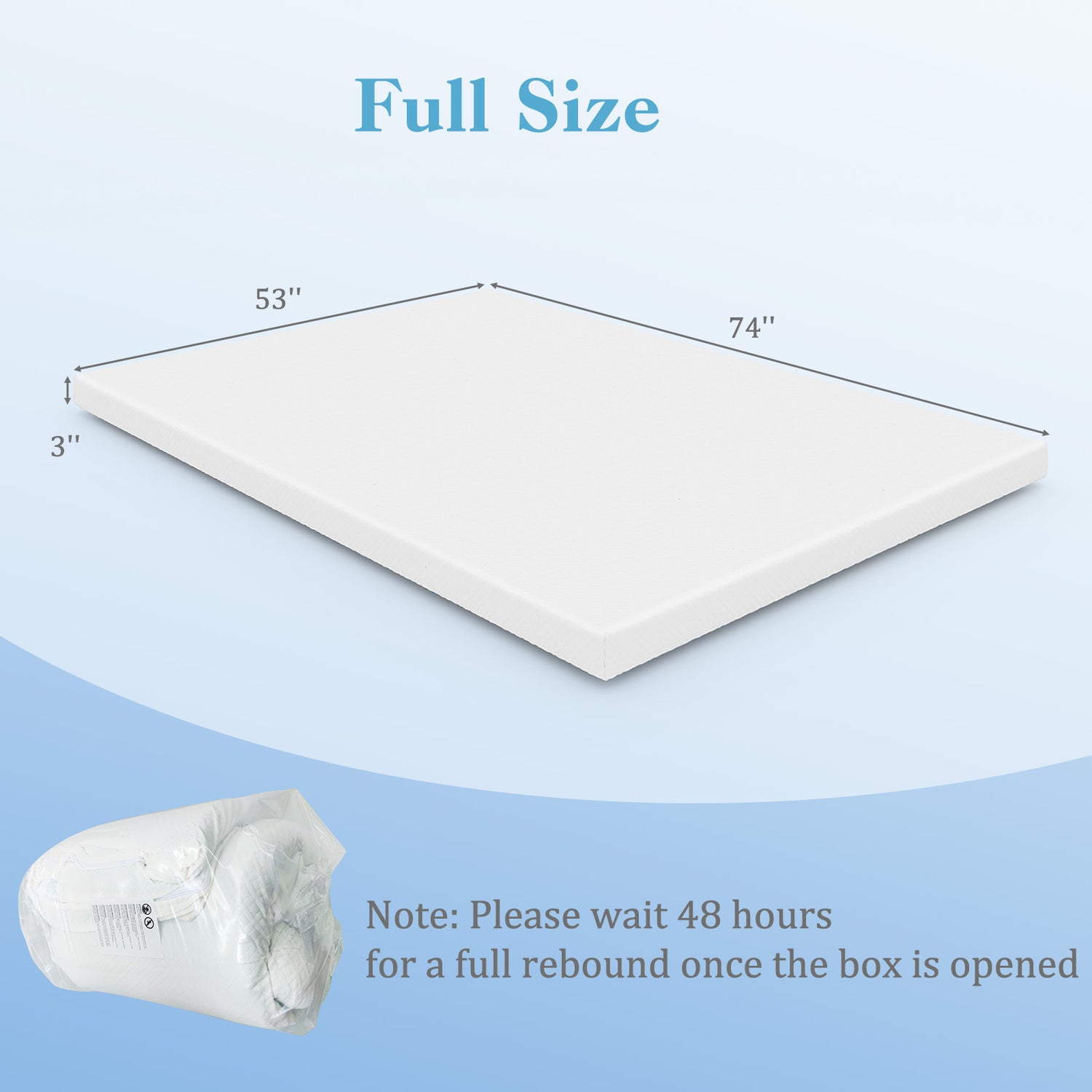 3 Inch Gel-Infused Memory Foam Mattress Topper with Removable Cover