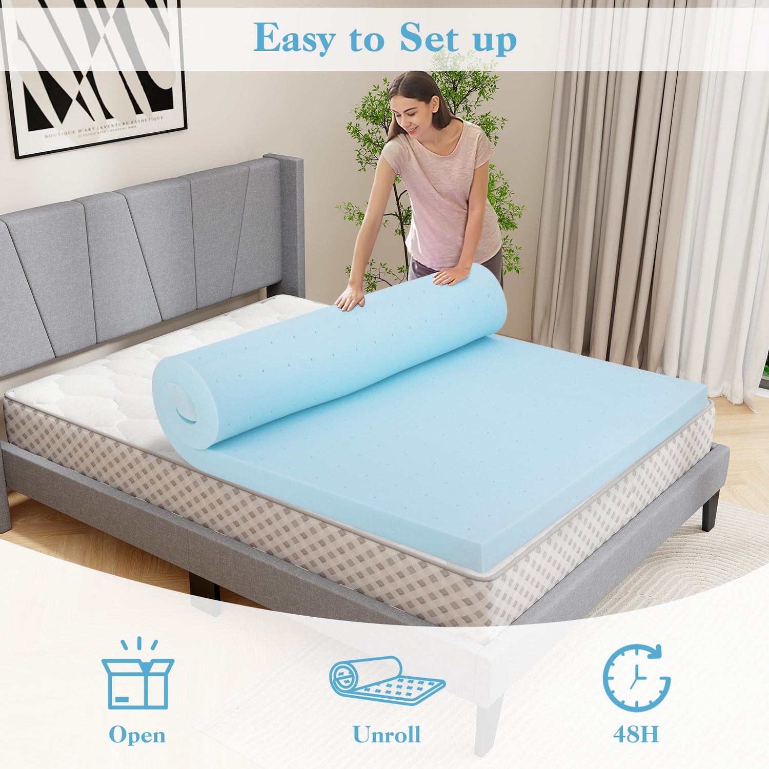 3 Inch Gel-Infused Memory Foam Mattress Topper with Removable Cover