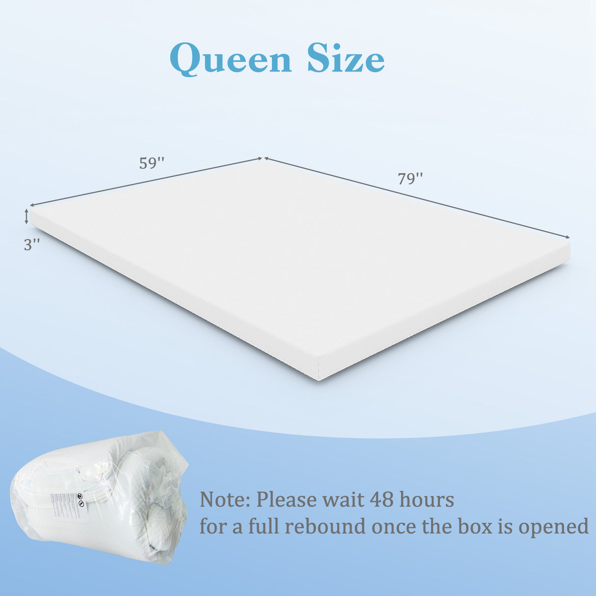 3 Inch Gel-Infused Memory Foam Mattress Topper with Removable Cover