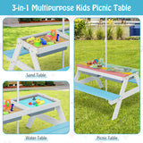 3-in-1 Kids Outdoor Picnic Water Sand Table with Umbrella Play Boxes