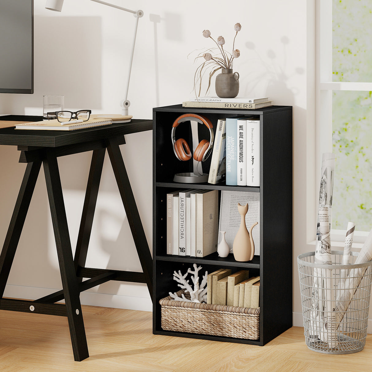 3 Open Shelf Bookcase Modern Storage Display Cabinet