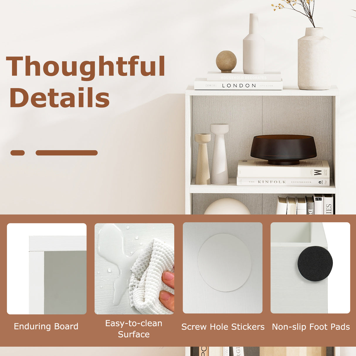 3 Open Shelf Bookcase Modern Storage Display Cabinet