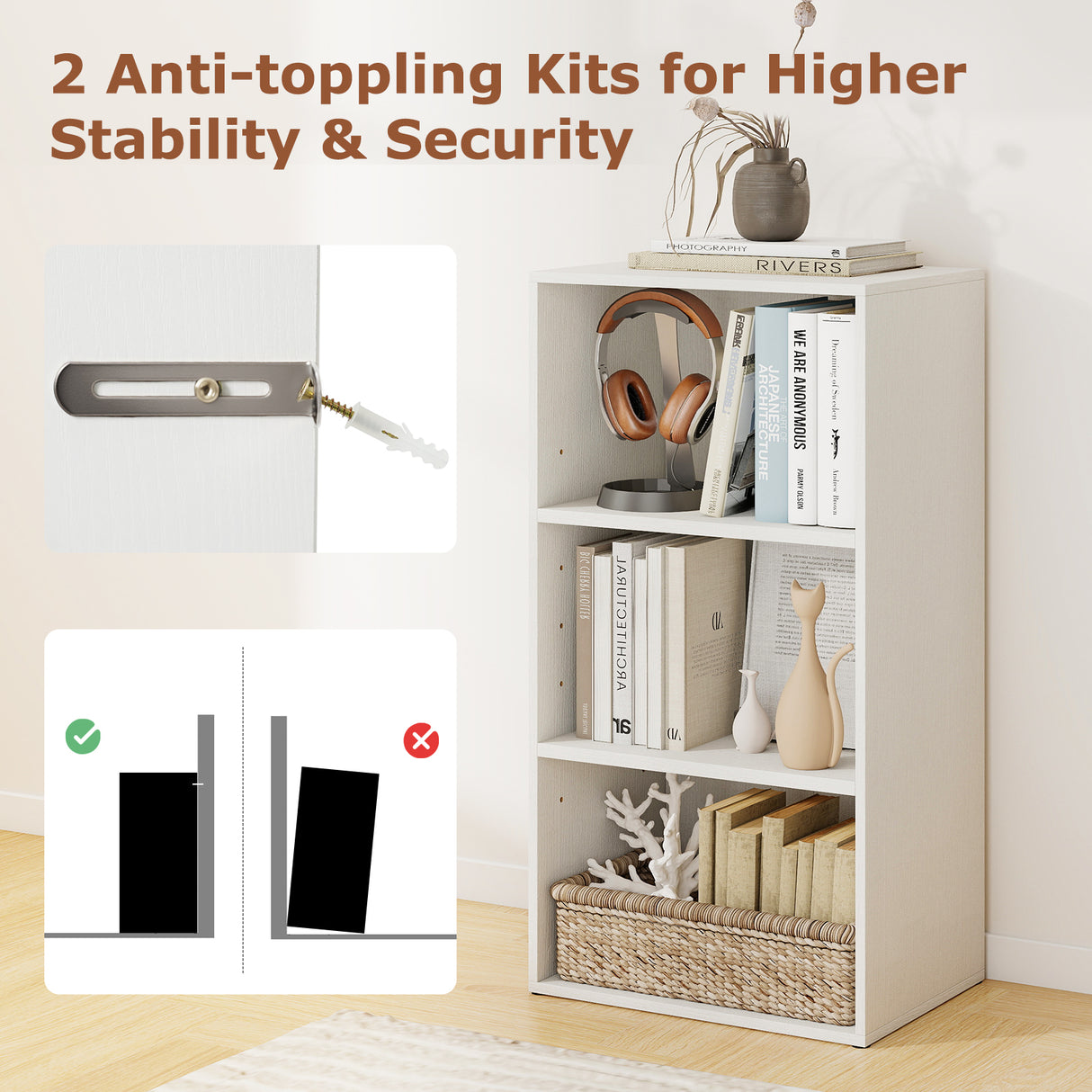 3 Open Shelf Bookcase Modern Storage Display Cabinet