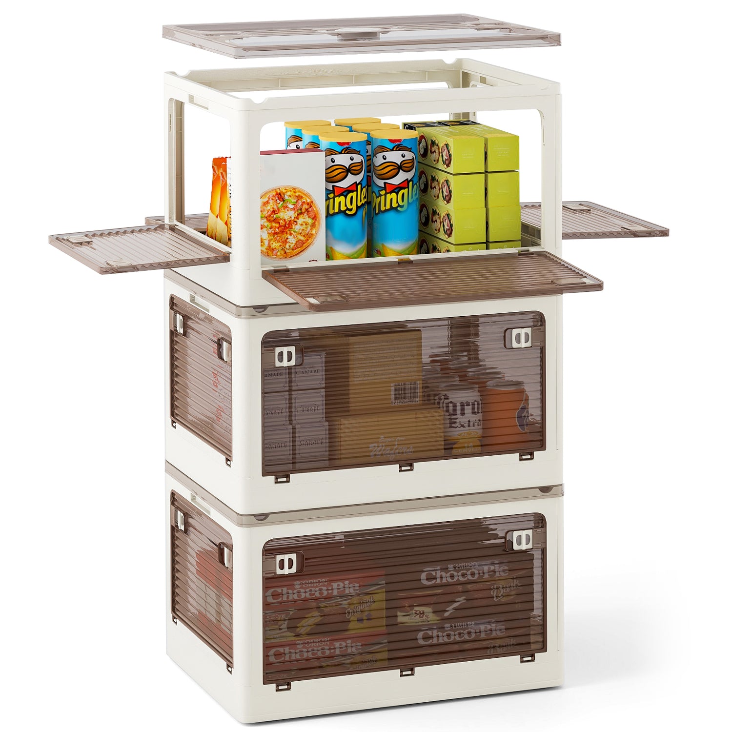 3-Pack Stackable Storage Bins with Lids with 5 Opening Ways