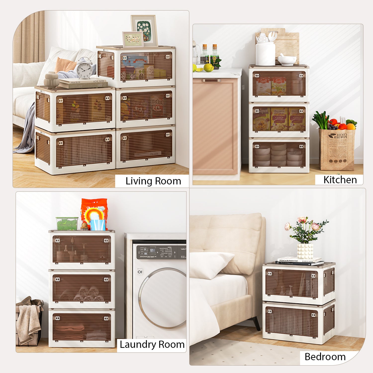 3-Pack Stackable Storage Bins with Lids with 5 Opening Ways