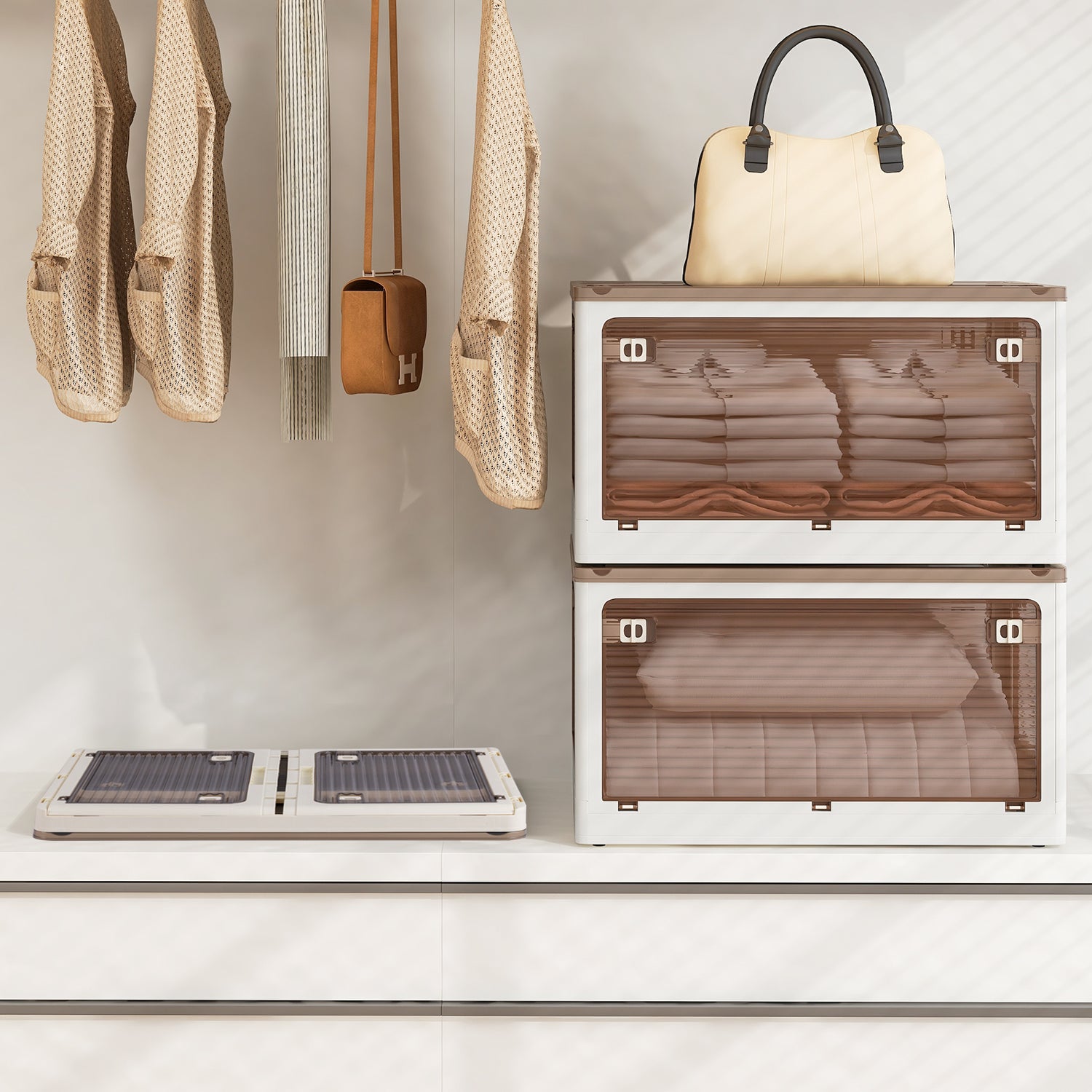 3-Pack Stackable Storage Bins with Lids with 5 Opening Ways