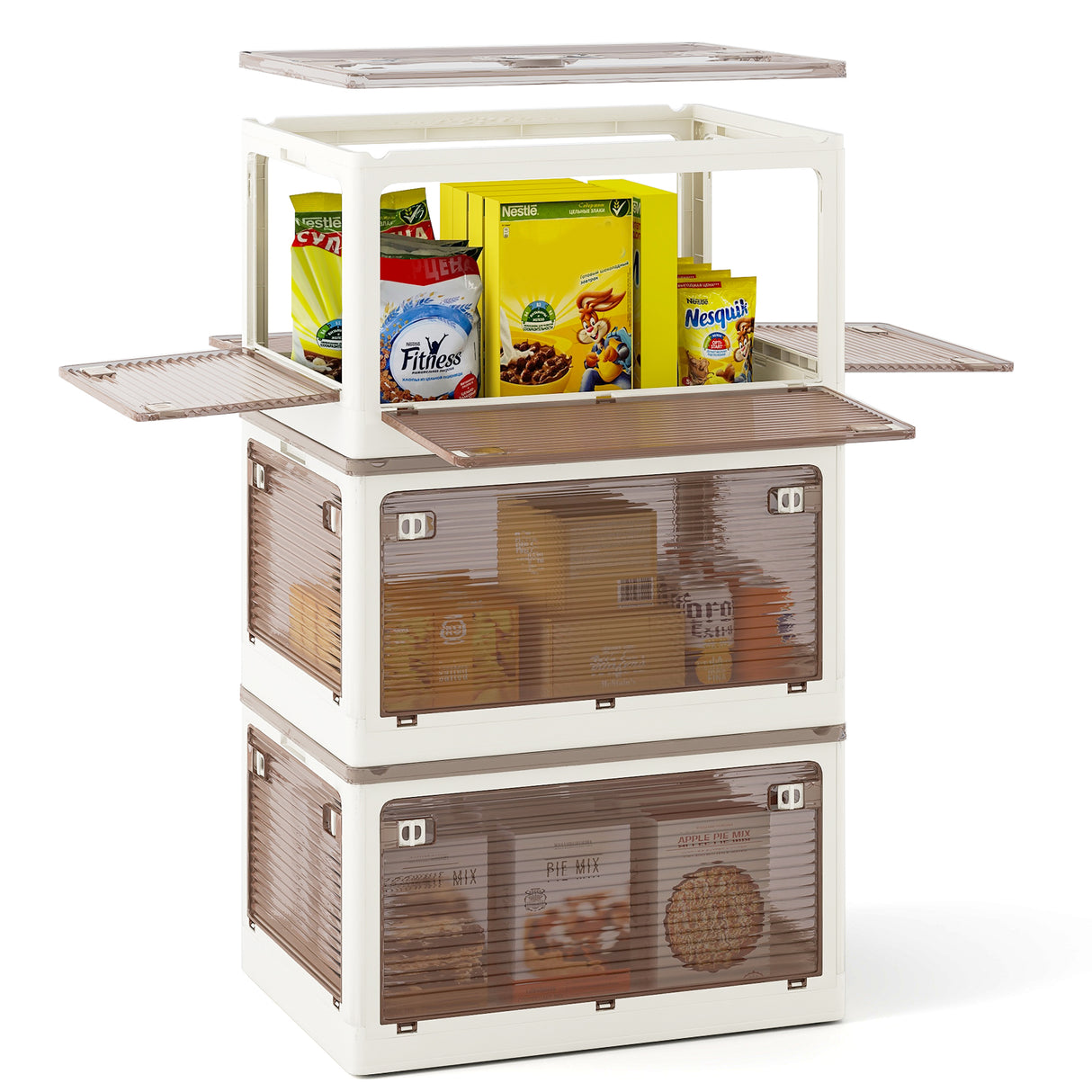 3-Pack Stackable Storage Bins with Lids with 5 Opening Ways