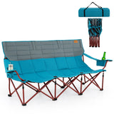 3 Person Folding Camping Chair with 2 Cup Holders Cotton Padding & Storage Bag