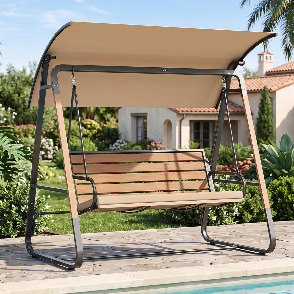 3-Person Porch Swing  Outdoor Swing with Adjustable Canopy