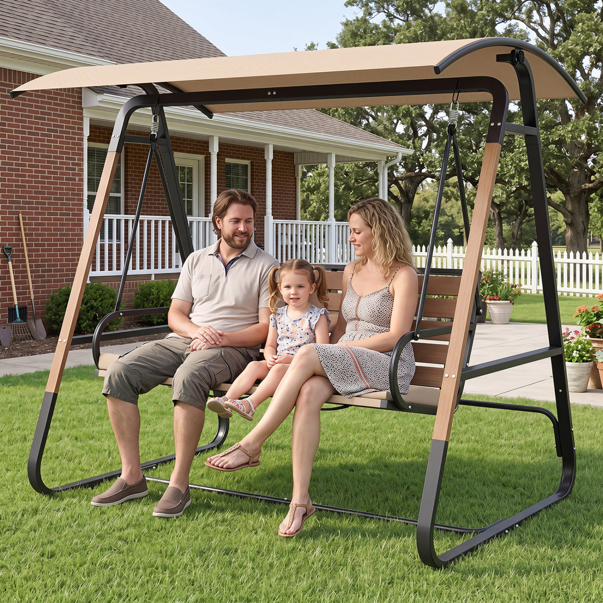 3-Person Porch Swing  Outdoor Swing with Adjustable Canopy