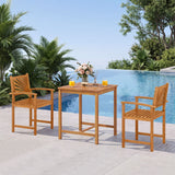 3-Piece Acacia Wood Patio Dining Set with Slatted Surface and Hollow Back