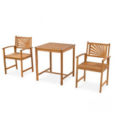 3-Piece Acacia Wood Patio Dining Set with Slatted Surface and Hollow Back