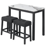 3-Piece Bar Table Set with Charging Station and Faux Marble Top