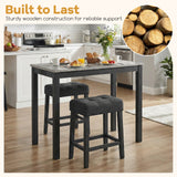 3-Piece Bar Table Set with Charging Station and Faux Marble Top