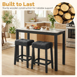 3-Piece Bar Table Set with Charging Station and Faux Marble Top