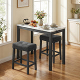 3-Piece Bar Table Set with Charging Station and Faux Marble Top