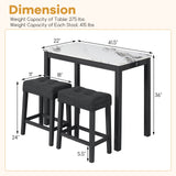 3-Piece Bar Table Set with Charging Station and Faux Marble Top