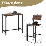 3 Piece Bar Table Set with Backrest and Footrest for Small Space