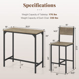 3 Piece Bar Table Set with Backrest and Footrest for Small Space