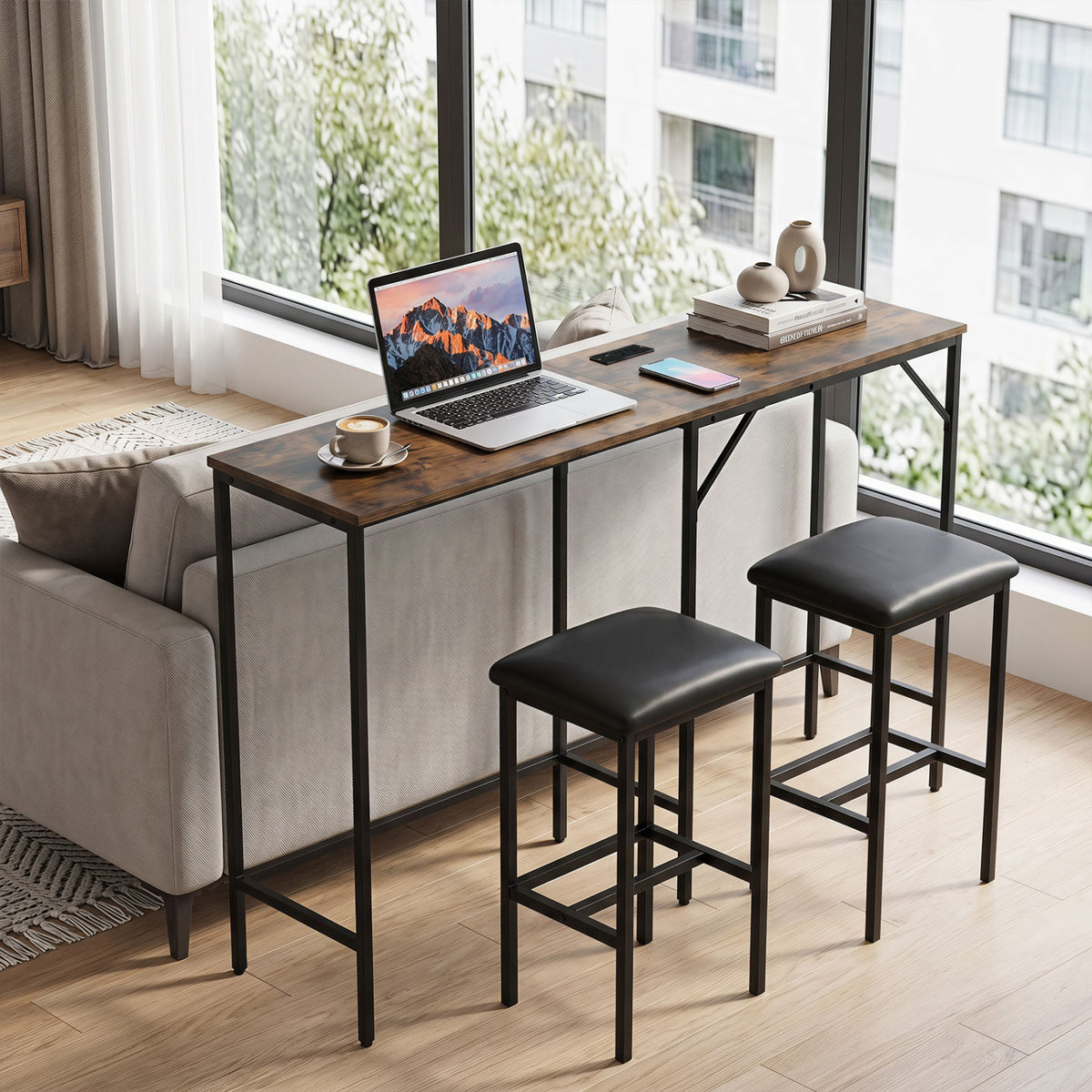 3-Piece Convertible L-Shaped Kitchen Table Chair Set with 2 AC Outlets  USB Port and Type-C Port