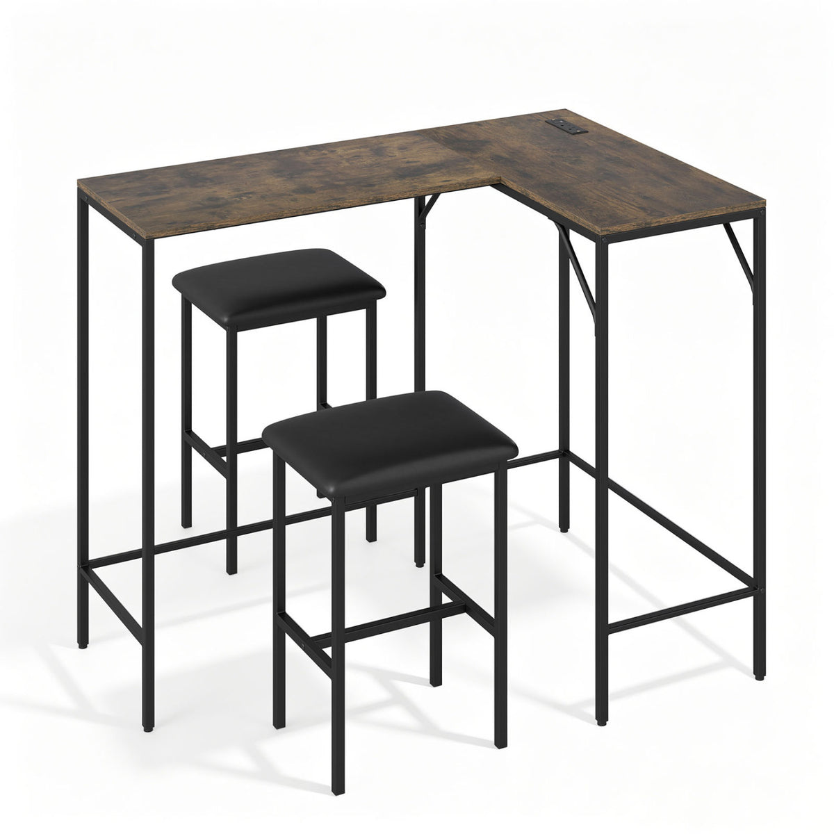 3-Piece Convertible L-Shaped Kitchen Table Chair Set with 2 AC Outlets  USB Port and Type-C Port