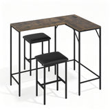 3-Piece Convertible L-Shaped Kitchen Table Chair Set with 2 AC Outlets  USB Port and Type-C Port