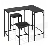3-Piece Convertible L-Shaped Kitchen Table Chair Set with 2 AC Outlets  USB Port and Type-C Port