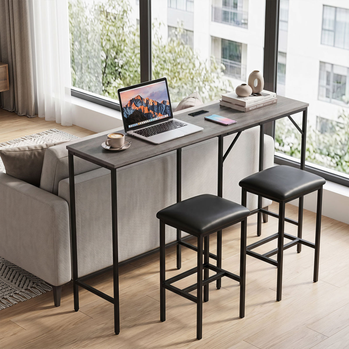 3-Piece Convertible L-Shaped Kitchen Table Chair Set with 2 AC Outlets  USB Port and Type-C Port