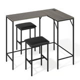 3-Piece Convertible L-Shaped Kitchen Table Chair Set with 2 AC Outlets  USB Port and Type-C Port