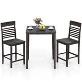 3-Piece Counter-Height Dining Table Set for 2 with Rubber Wood Frame and Footrest