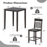 3-Piece Counter-Height Dining Table Set for 2 with Rubber Wood Frame and Footrest