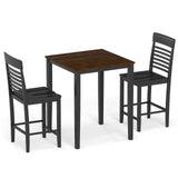 3-Piece Counter-Height Dining Table Set for 2 with Rubber Wood Frame and Footrest