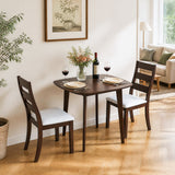 3-Piece Dining Table Set with Wooden Square Kitchen Table and 2 Chairs-Walnut