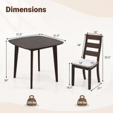 3-Piece Dining Table Set with Wooden Square Kitchen Table and 2 Chairs-Walnut
