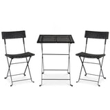 3-Piece Folding Bistro Set with PE Wicker and X-Shaped Metal Frame-Black