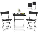 3-Piece Folding Bistro Set with PE Wicker and X-Shaped Metal Frame-Black