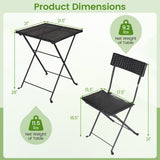 3-Piece Folding Bistro Set with PE Wicker and X-Shaped Metal Frame-Black